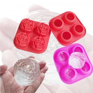 Silicona 3d Rose Ice Molde bandeja de cubitos de hielo grande, hace 4 hielo lindo en forma de flores, caucho de silicona divertido fabricante de bolas de hielo grande para cóctel con bourbon whisky, lavavajillas, tres colores