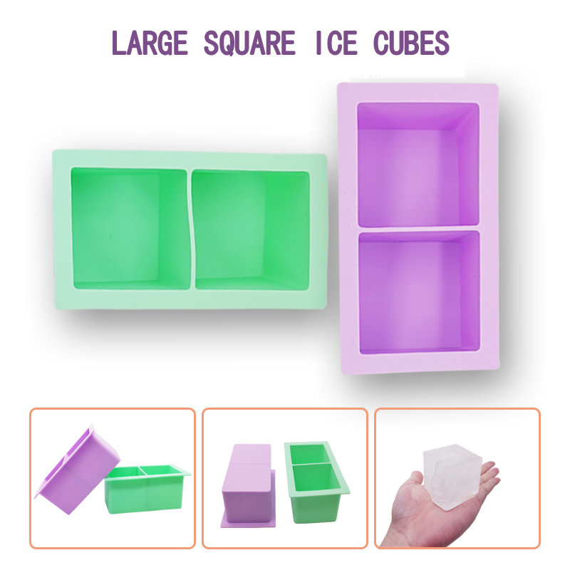 Silicona de bandeja de cubos de hielo, 2 agujeros de cubos de hielo, bandeja de hielo cuadrada, moho de hielo, bandeja de cubos de hielo para refrigerador, molde de hielo grande para cóctel y bourbon, jugo, comida para bebés, bandeja de cubos de hielo congelador, sin BPA. Set de regalo