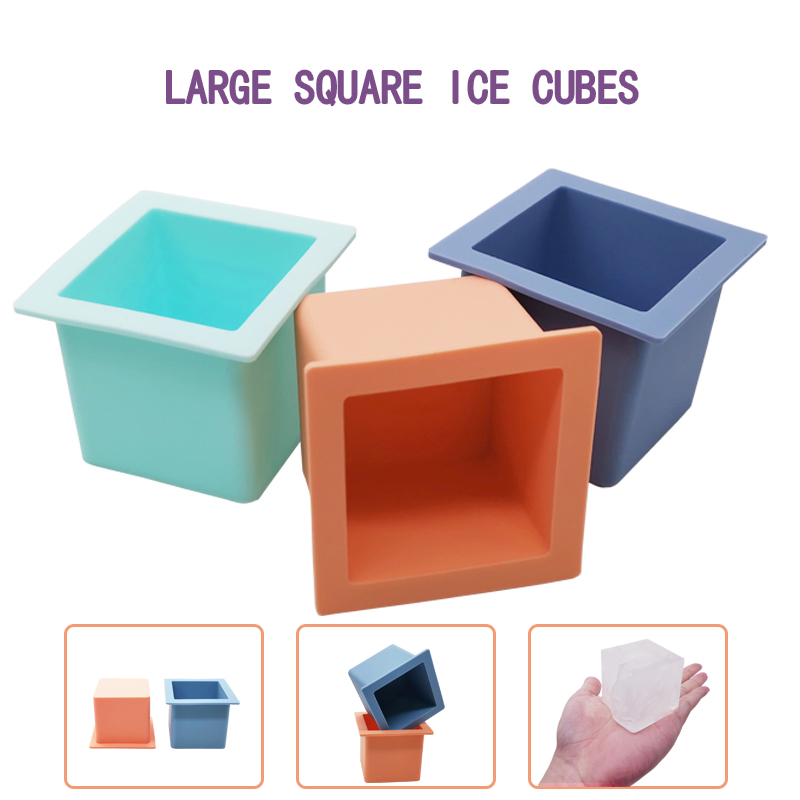 Moldes de bandeja de hielo de silicona grande BPA Free, bandeja de hielo cuadrada de un solo agujero flexible, fácil liberación de hielo de derretimiento lento, para whisky, cócteles, regalos